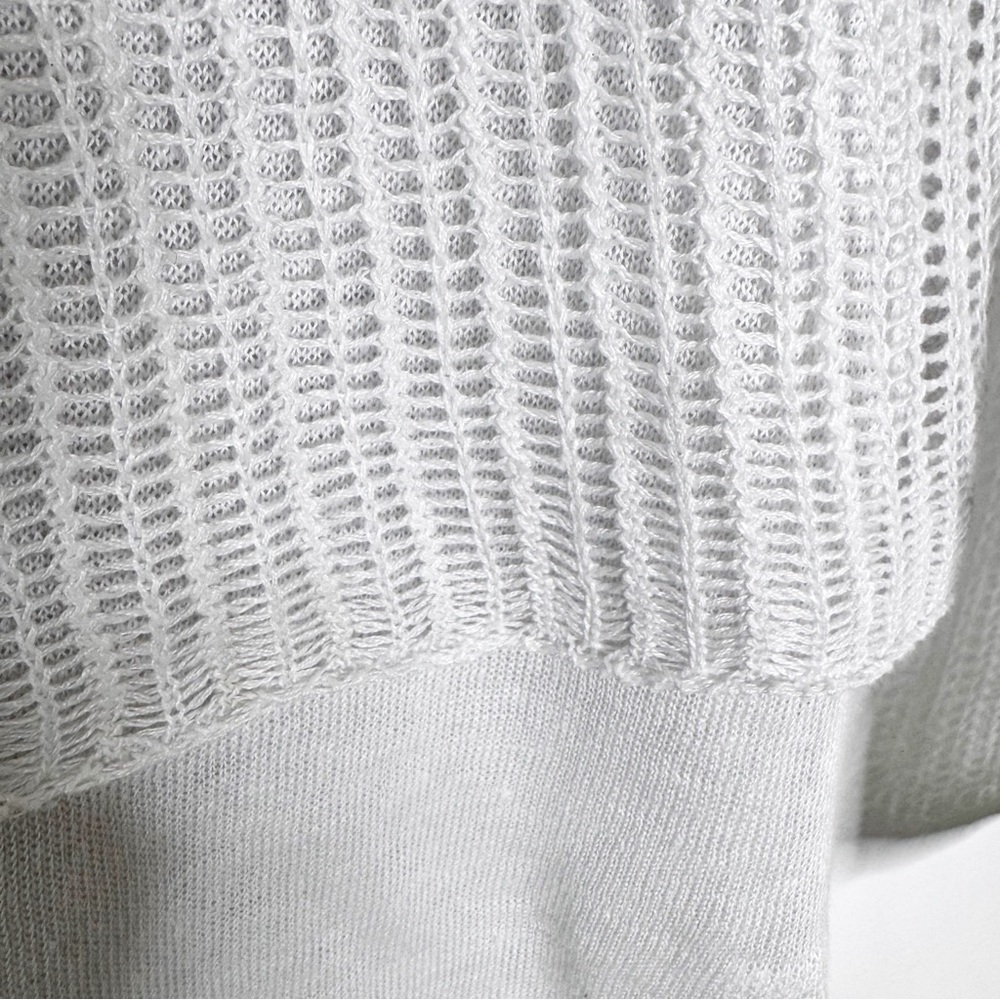 Eileen Fisher Linen Knit Mesh Overlay Tiered Layered Sweater Top White Size XXS - Picture 9 of 12